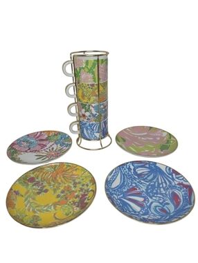 Lilly Pulitzer For Target 7" Dessert Plates Matching Expresso Cups With Rack